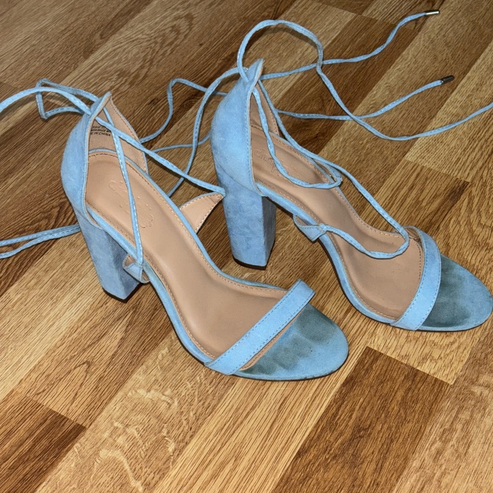 Elegant Blue Lace up Women's Heels